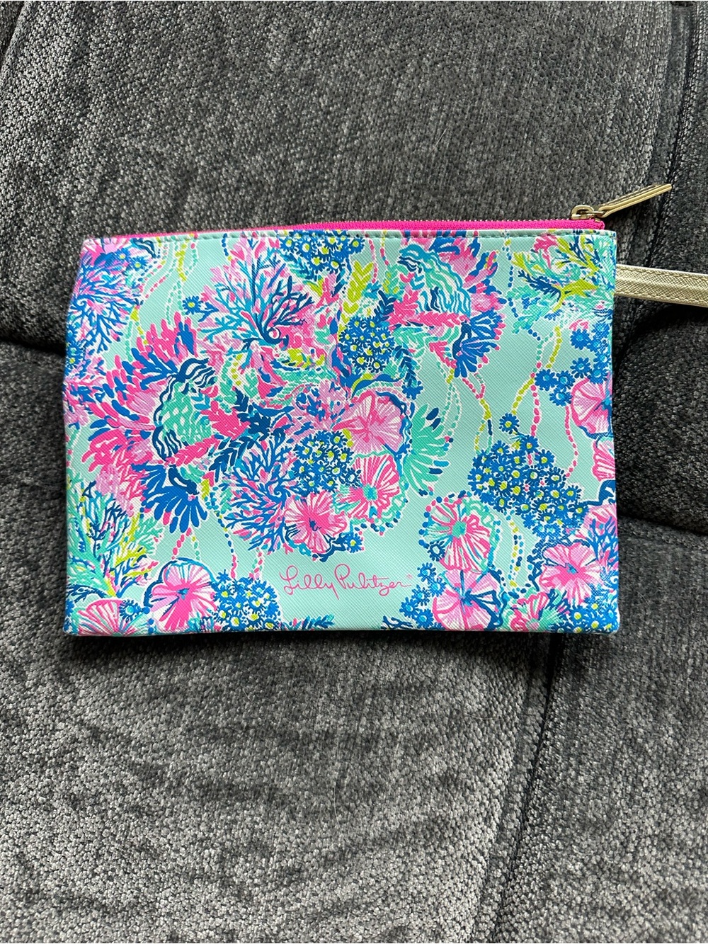 Lilly Pulitzer Aqua Multi Floral Wristlet